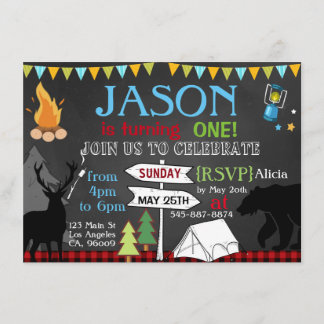 Lumberjack Camping zum ersten Geburtstag Einladung