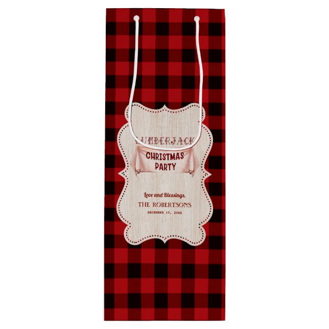 Lumberjack Christmas Party Red Buffalo Wood Geschenktüte Für Weinflaschen (Vorderseite)