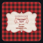Lumberjack Christmas Party Red Buffalo Wood Quadratischer Aufkleber<br><div class="desc">Red Buffalo Kariert Wood Lumberjack Weihnachtsgeschmack Party-Design mit Holzform,  Aquarellbanner,  Lumberjack Weihnachtsskript mit rotem Buffalo Texteffekt,  alles auf einem roten Büffel karierten Hintergrund. Verwenden Sie das Tool Anpassen,  um Ihre Informationen hinzuzufügen. Für passende Artikel besuchen Sie bitte meine Lumberjack Christmas Party Collection.</div>
