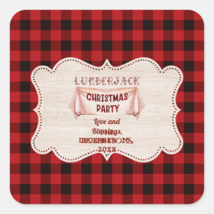 Lumberjack Christmas Party Red Buffalo Wood Quadratischer Aufkleber
