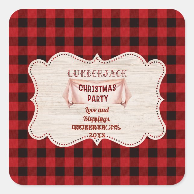 Lumberjack Christmas Party Red Buffalo Wood Quadratischer Aufkleber (Vorderseite)