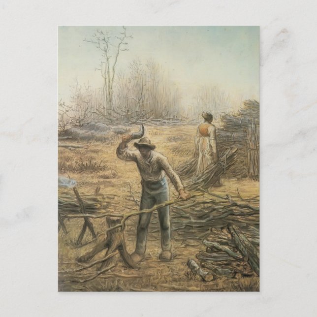 Lumberjack, der Brennholz von Jean Millet zubereit Postkarte (Vorderseite)