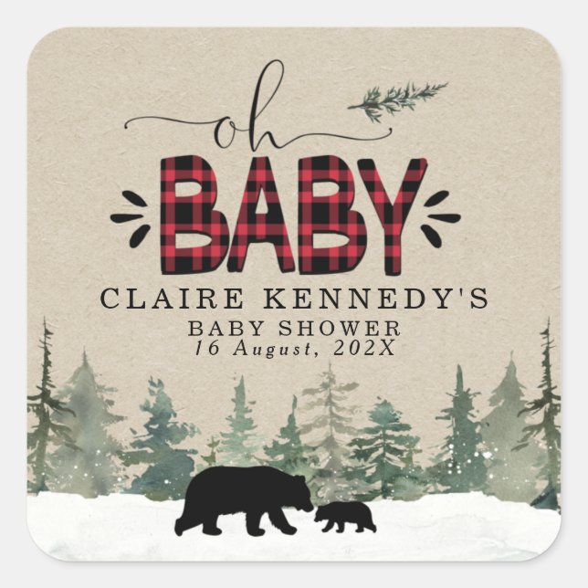 Lumberjack Flanell oh Baby Shower Sticker (Vorderseite)