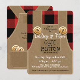 Lumberjack Flannel Niedlich als Button Baby Dusche Einladung