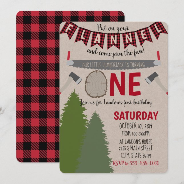 Lumberjack Geburtstag Einladung (Vorne/Hinten)