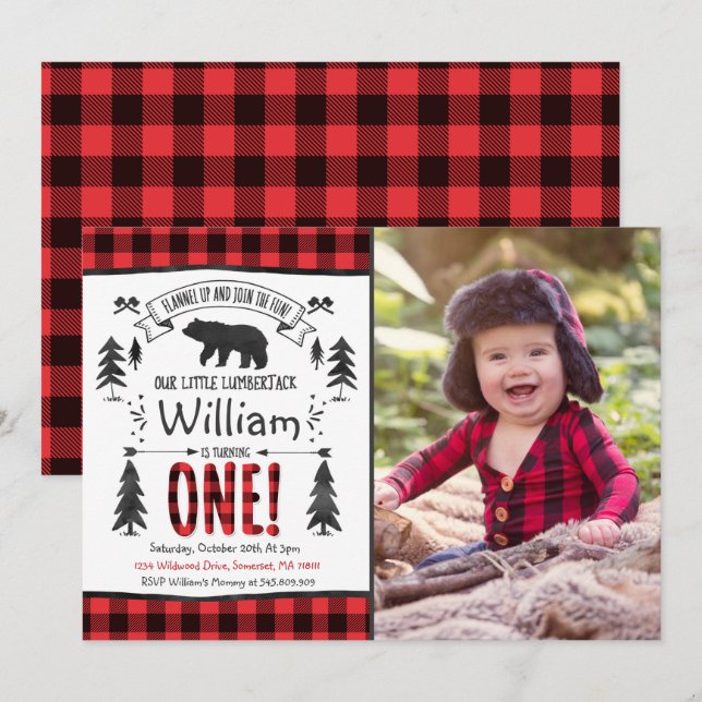 Lumberjack Geburtstag Einladung Lumberjack Party (Vorne/Hinten)