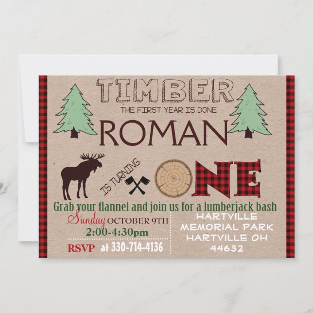 Lumberjack Geburtstagsfeier Einladungskarte Einladung (Vorderseite)