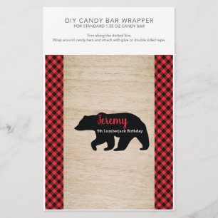 Lumberjack Geburtstagsparty 1.55oz Candy Bar Wrapp Flyer