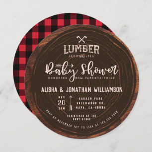Lumberjack & Jill Baby Girl Dusche Wood Red Karier Einladung