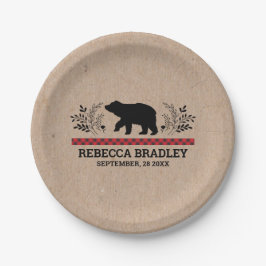 Lumberjack Kraft Bear Baby Shower Plate Pappteller