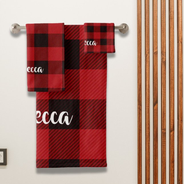 Lumberjack Land Weihnachten Roter Büffel kariert Badhandtuch Set (Lumberjack Country Christmas Red buffalo plaid Bath Towel Set)