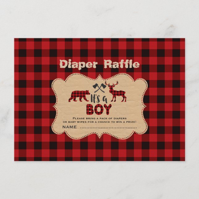 Lumberjack Little Junter Boy Diaper Raffle Ticket Begleitkarte (Vorderseite)