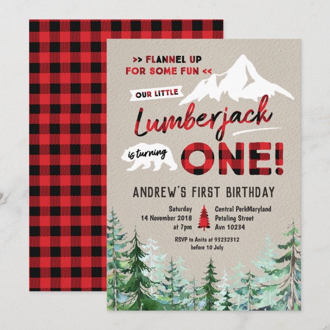 Lumberjack macht eine Einladung zum Geburtstag (Vorne/Hinten)