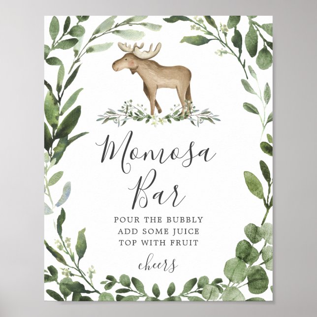 Lumberjack Moose Baby Dusche Mimosa Bar Sign Poster