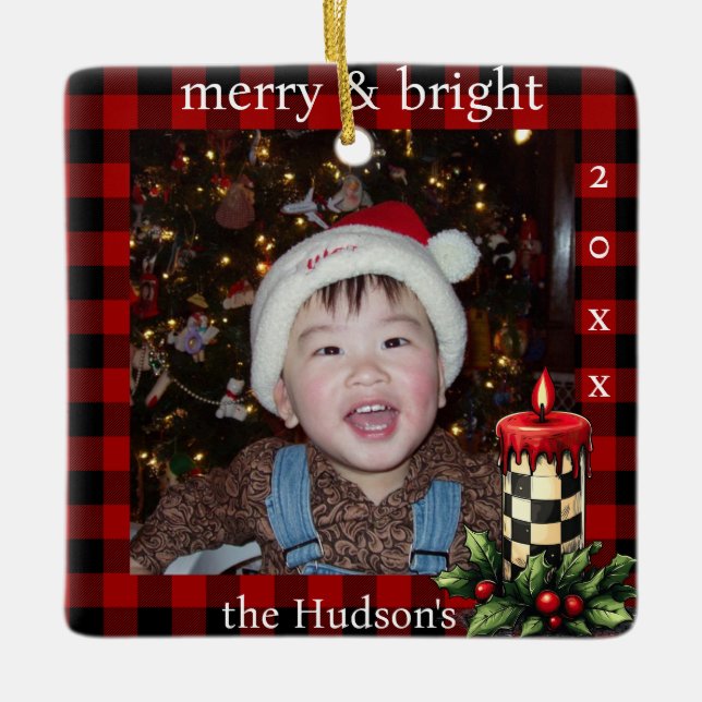 Lumberjack Plaid and Holiday Candle Photo Ornament (Vorderseite)