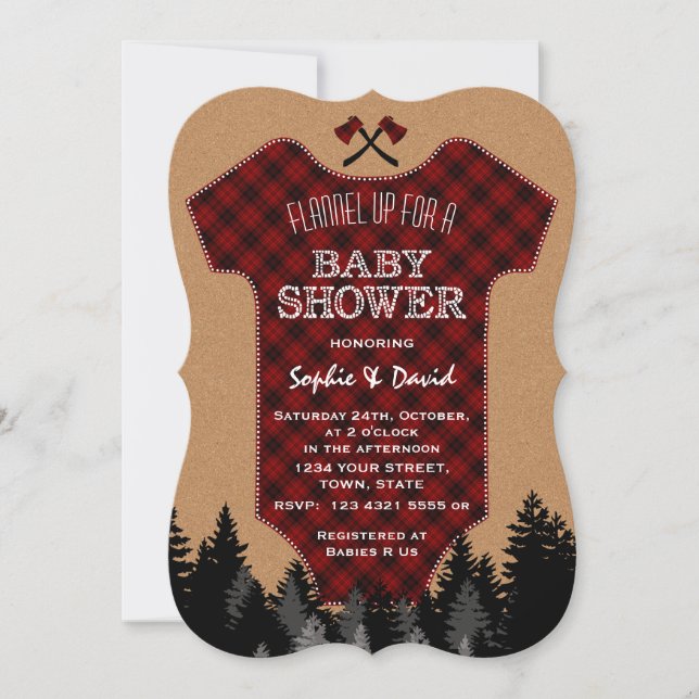 Lumberjack Red Buffalo Baby Anzug Baby Dusche Einladung (Vorderseite)