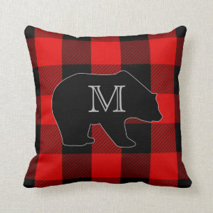 Lumberjack Red Buffalo Karo Monogram Bear Kissen
