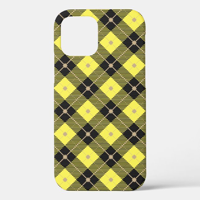 Lumberjack Schwarz Gelb Kariertes Muster Case-Mate iPhone Hülle (Rückseite)