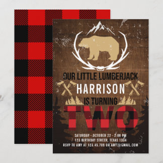 Lumberjack Second Birthday Wood Kariert Einladung
