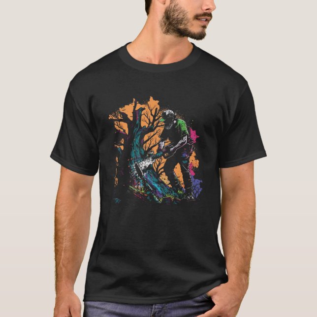 Lumberjack Splash Art Chainsaw Retro Chainsaw Tree T-Shirt (Vorderseite)