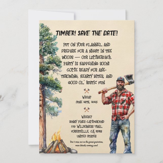 Lumberjack Themed Party Einladung (Vorderseite)