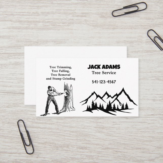 Lumberjack Tree Service Business Card Visitenkarte (Vorderseite/Rückseite Beispiel)