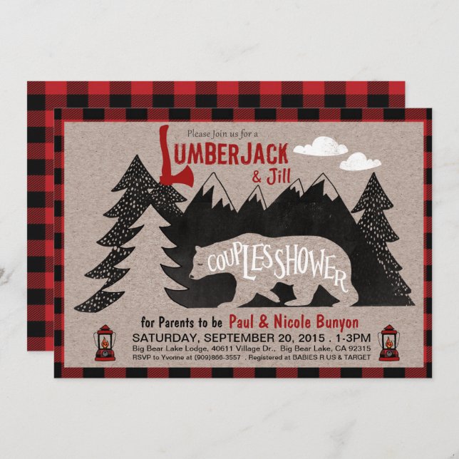 Lumberjack und Jill Couples Coed Baby Dusche Einladung (Vorne/Hinten)