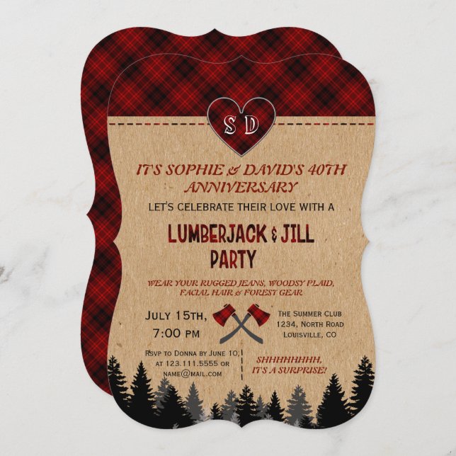 LumberJack und Jill Wedding 40 Jahre Einladung (Vorne/Hinten)