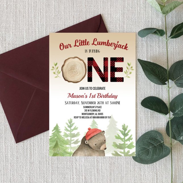 Lumberjack Waldbär 1. Geburtstag Party Einladung (Von Creator hochgeladen)