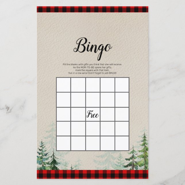 Lumberjack Watercolor Bingo Game (Vorderseite)