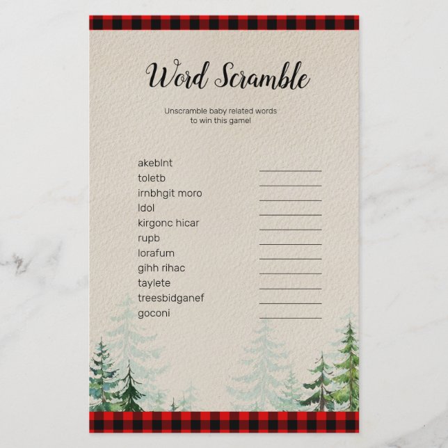 Lumberjack Watercolor Word Scramble Game (Vorderseite)