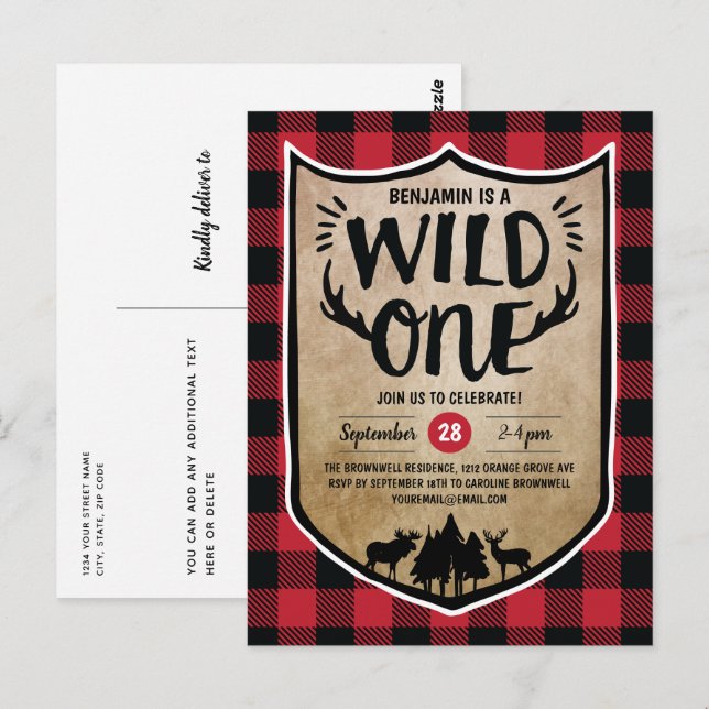 Lumberjack Wild One Boys 1. Geburtstag Party Postkarte (Vorne/Hinten)