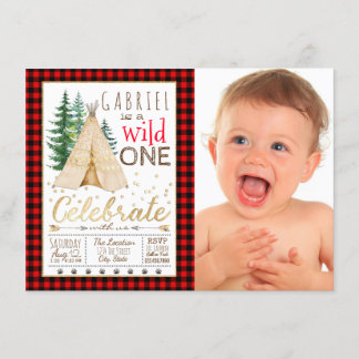 Lumberjack Wild One Tribal TeePee Erster Geburtsta Einladung