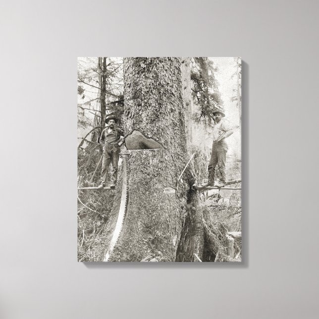 Lumberjacks mit Riesenfeuer, 1905. Vintages Foto Leinwanddruck (Vorderseite)