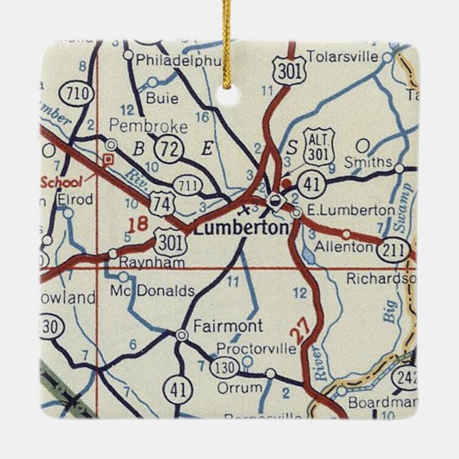 Lumberton NC Vintage Karte Keramikornament (Rückseite)