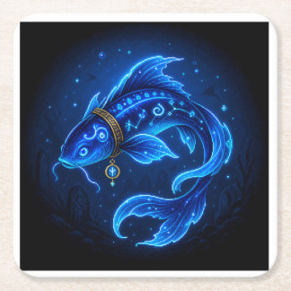 Lumenfin Neonblauer Fantasy-Fisch Rechteckiger Pappuntersetzer