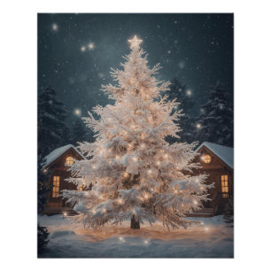 Lumineo Weißer Weihnachtsbaum & Hütten Poster