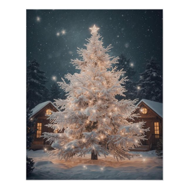 Lumineo White Christmas Tree & Cabins Poster (Vorderseite)