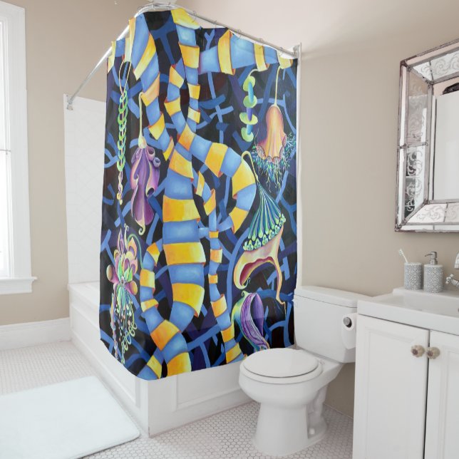 Lumineszenz tropische Orchideen in Aquarellfarben Duschvorhang (Beispiel)