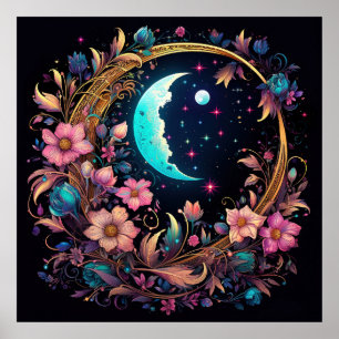 Lumineszierender Blumenmond Poster