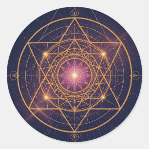 Lumineszierendes Mandala der goldenen Harmonie Runder Aufkleber