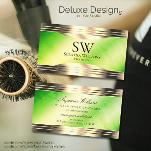 Luminös-grüne Marmorborden mit Monogramm Visitenkarte