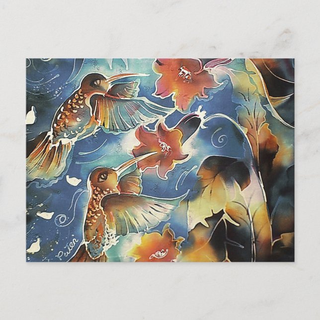 Luminöse Hummingvögel und Blume Postkarte (Vorderseite)