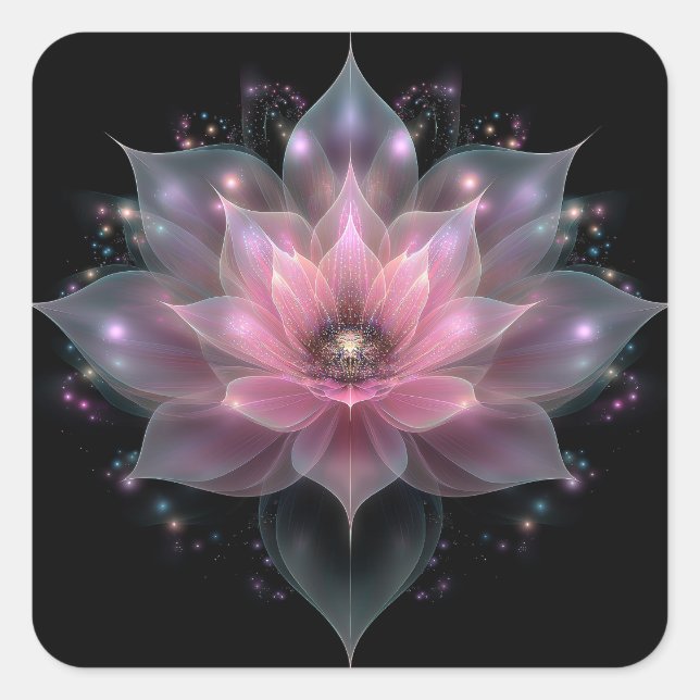 Luminöse Lotus-Blume - Hellrosa Schwarze Blüte Quadratischer Aufkleber (Vorderseite)