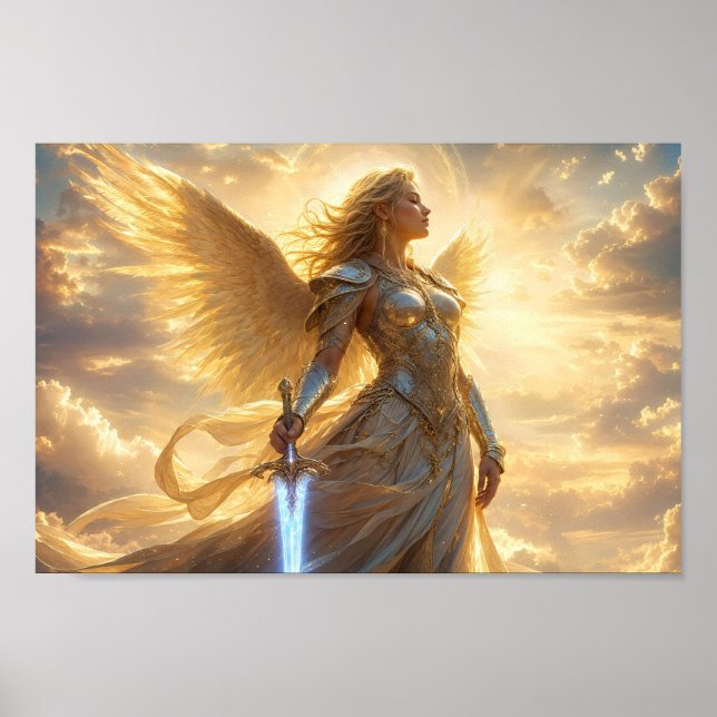 Luminöser himmlischer geflügelter Kriegerposter Poster (Vorne)