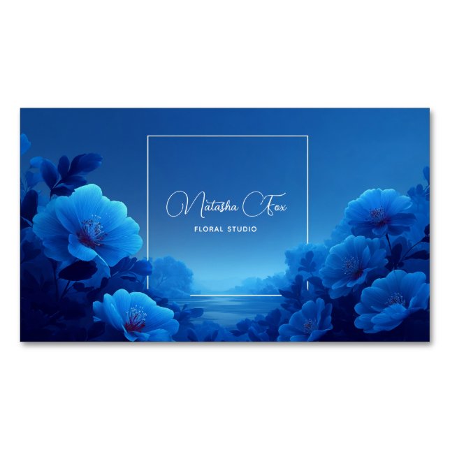 Luminous Blue Floral Serene Landscape Magnetische Visitenkarte (Vorderseite)