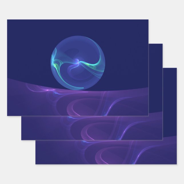 Luminous Blue Lila Dream Abstraktes Fraktal Kunst, Geschenkpapier Set (Set)