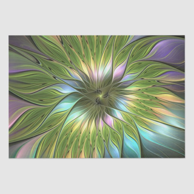 Luminous Colorful Fantasy Flower Fractal Art Seidenpapier (Vorderseite)