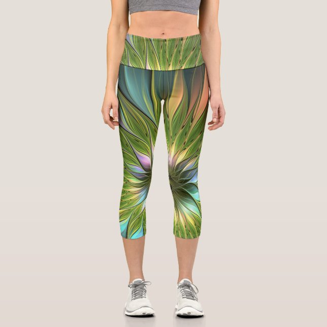 Luminous Fantasy Blume Fraktal Art Capri Leggings (Vorderseite)