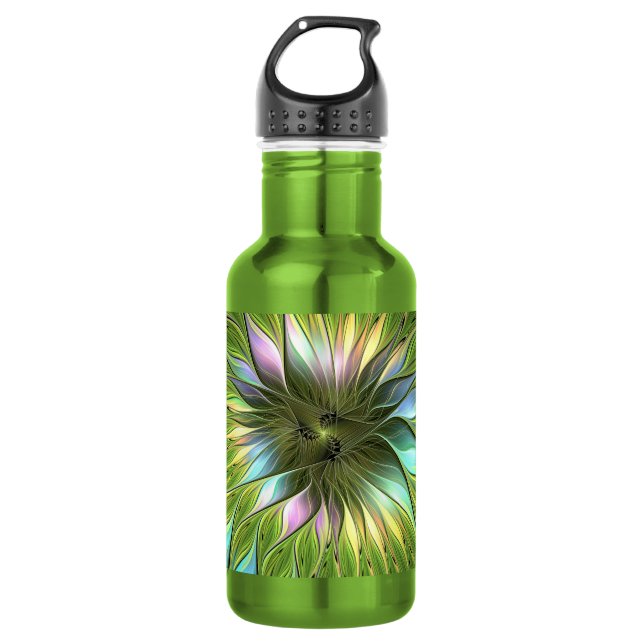 Luminous Fantasy Blume Fraktal Art Edelstahlflasche (Vorderseite)